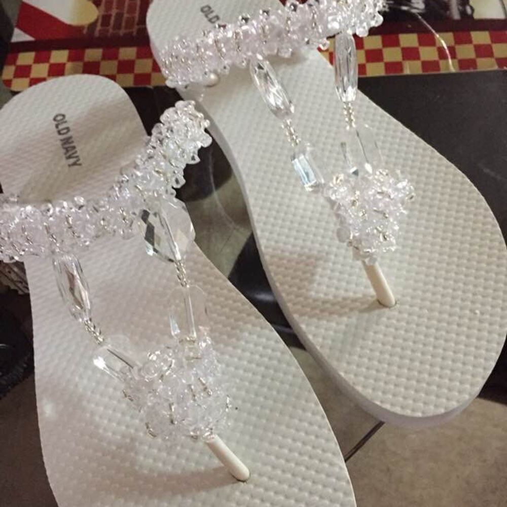 White hand beaded sandals